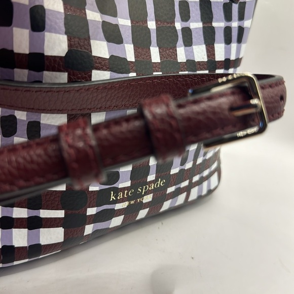 Kate Spade Eva Bucket small crossbody  Bag Purple Multi plaid - Picture 13 of 15
